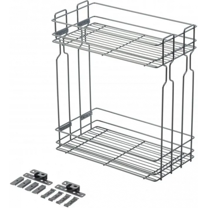 Двухуровневая боковая корзина GTV в модуль 300 мм, без направляющих, с крепежом, антрацит KO-BO300PK-60