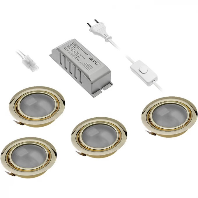 Комплект из 4-х галогенных светильников WP-4 цвет золото GTV OM-ZH4200-60 Комплект из 4-х галогенных светильников WP-4 цвет золото GTV OM-ZH4200-60