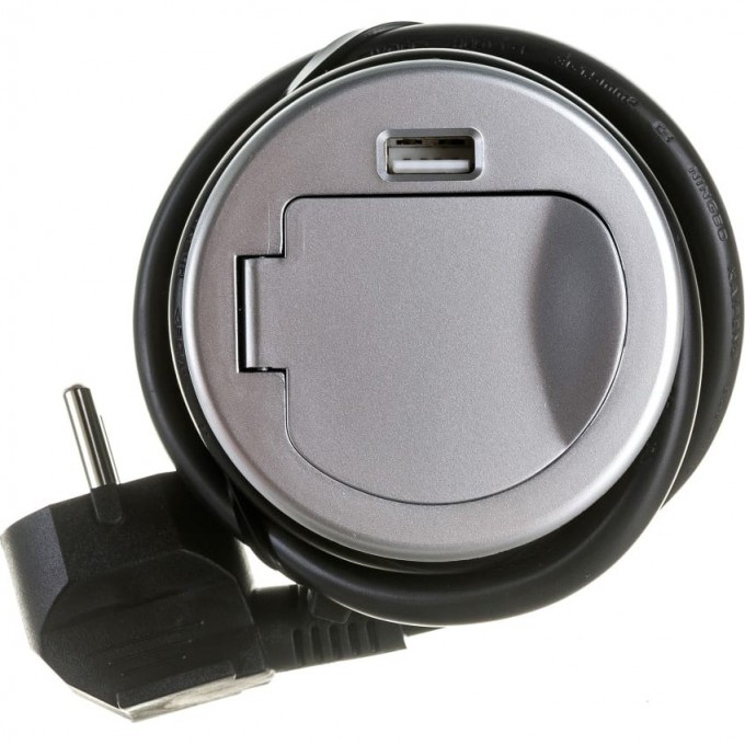 Удлинитель круглый врезной 1 розетка CHARGER MINI, алюминий GTV AE-BPW1S1UCH-53